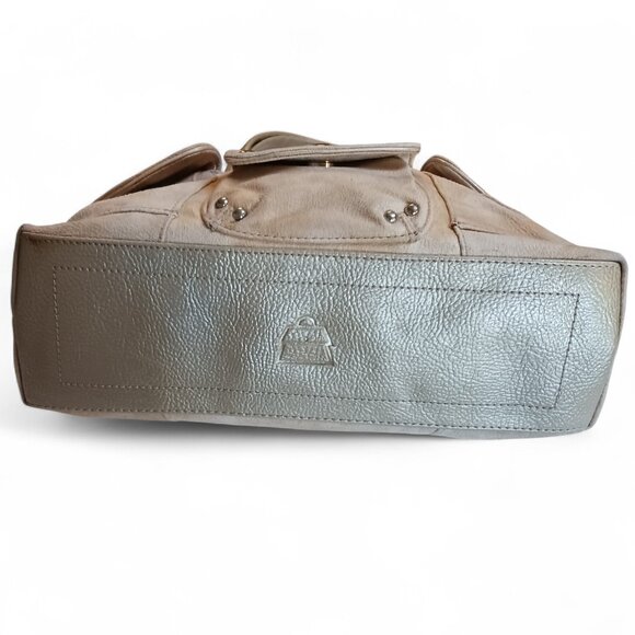 Kathy Van Zeeland Gold Tone Shoulder Bag Faux Suede Metallic Trim - Picture 6 of 16